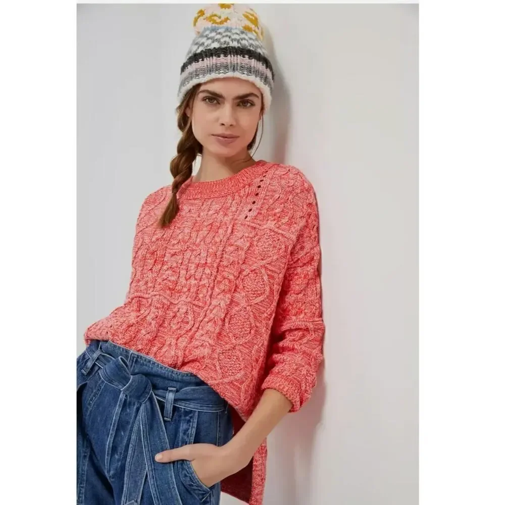 ANTHROPOLOGIE PILCRO JASMINE MIXED CABLE KNIT TUNIC SWEATER, SZ SMALL